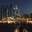 The Abu Dhabi Skyline at dusk.