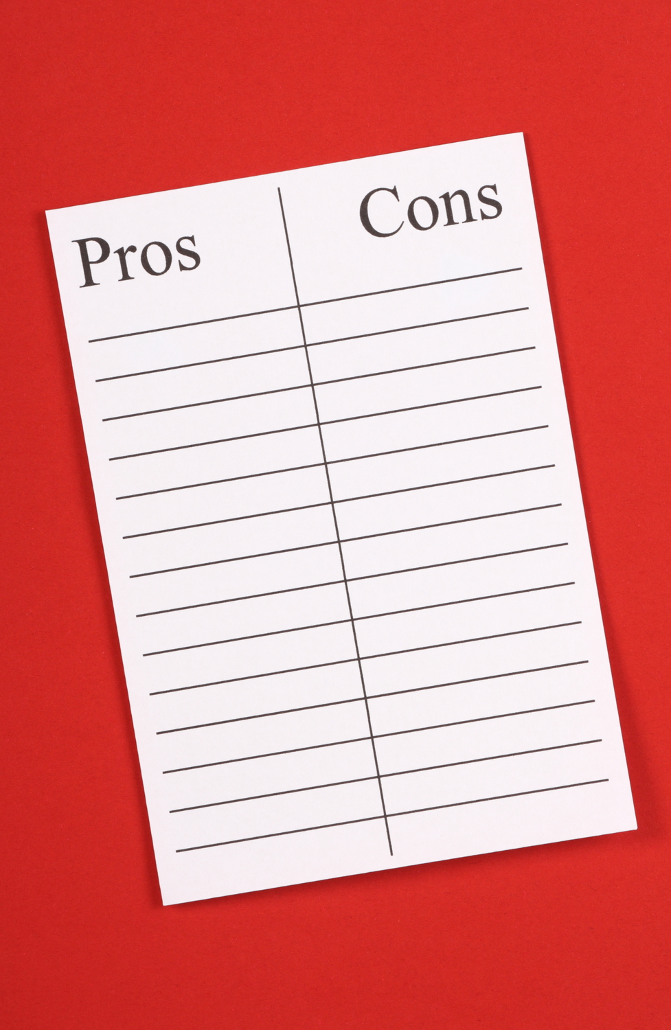 Blank list of pros and cons
