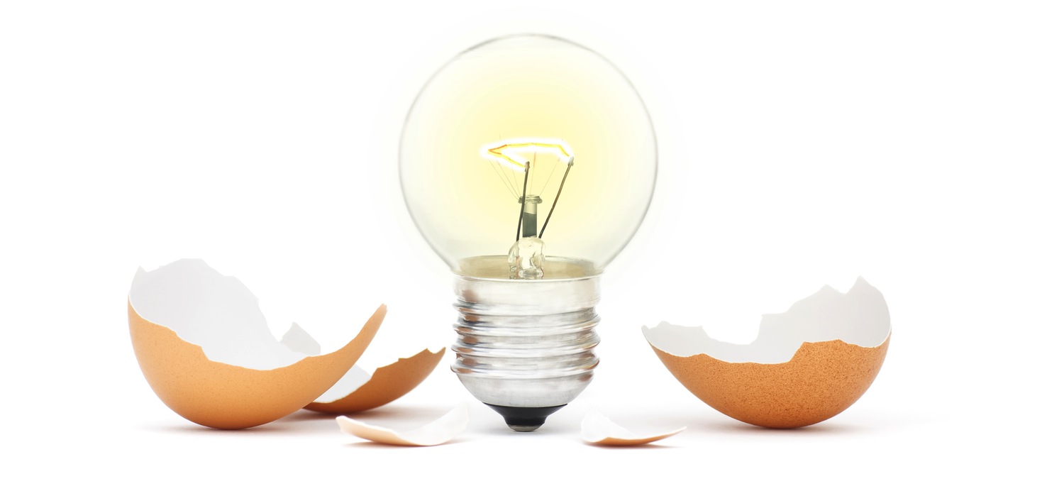 Lightbulb hatching out of egg trimmed