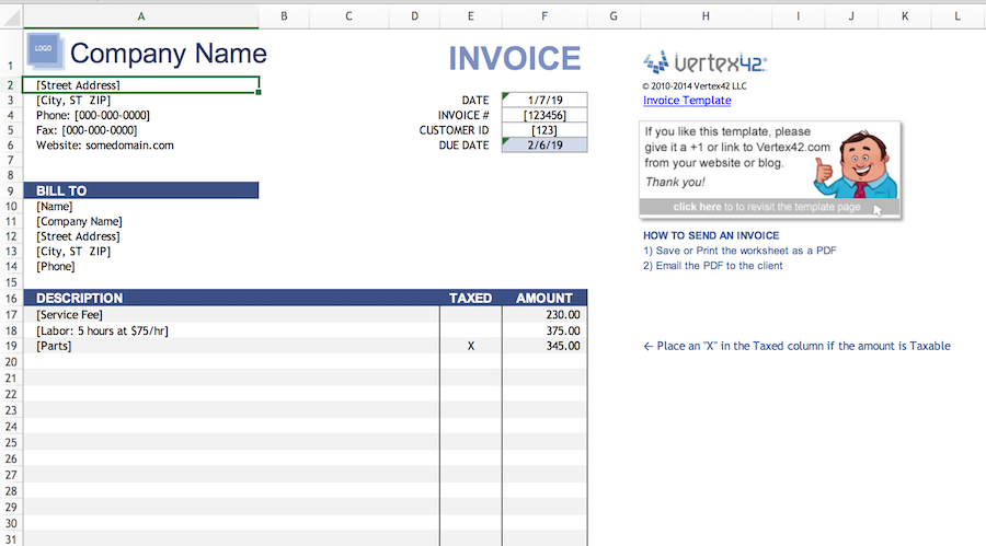 quickbooks invoice template excel