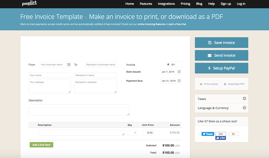 Paydirt invoicing