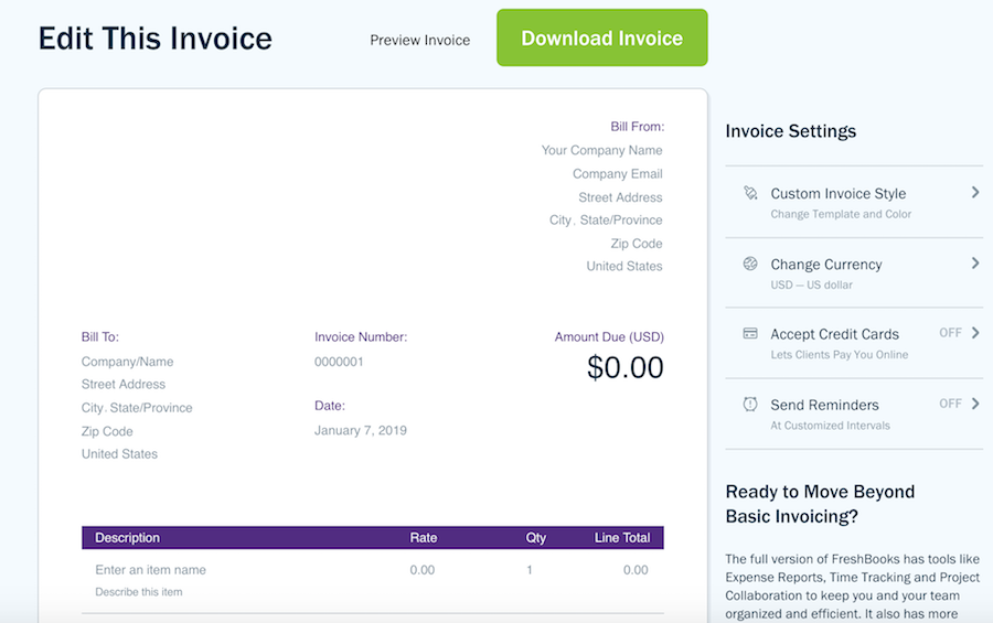 Freshbooks invoice