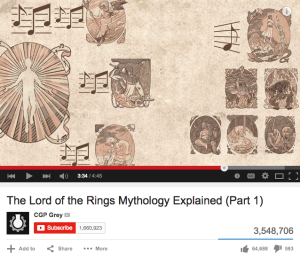 CGP Grey's video "The Lord of the Rings Mythology, Explained (Part 1)," has over three million views.
