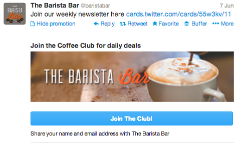 An example of a Lead Generation Card on Twitter.