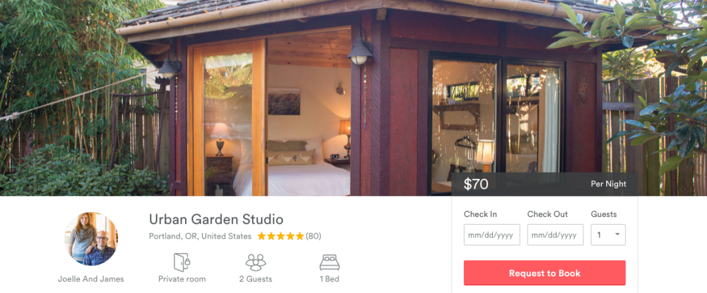 On Airbnb, this little backyard bungalo is only $70 per night.