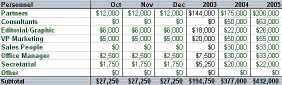 personnel business plan example