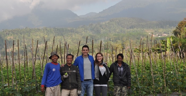 Lianne and her partner Taner (center), harvesting the cucumbers for their organic pickle business, Our Organic Culture.