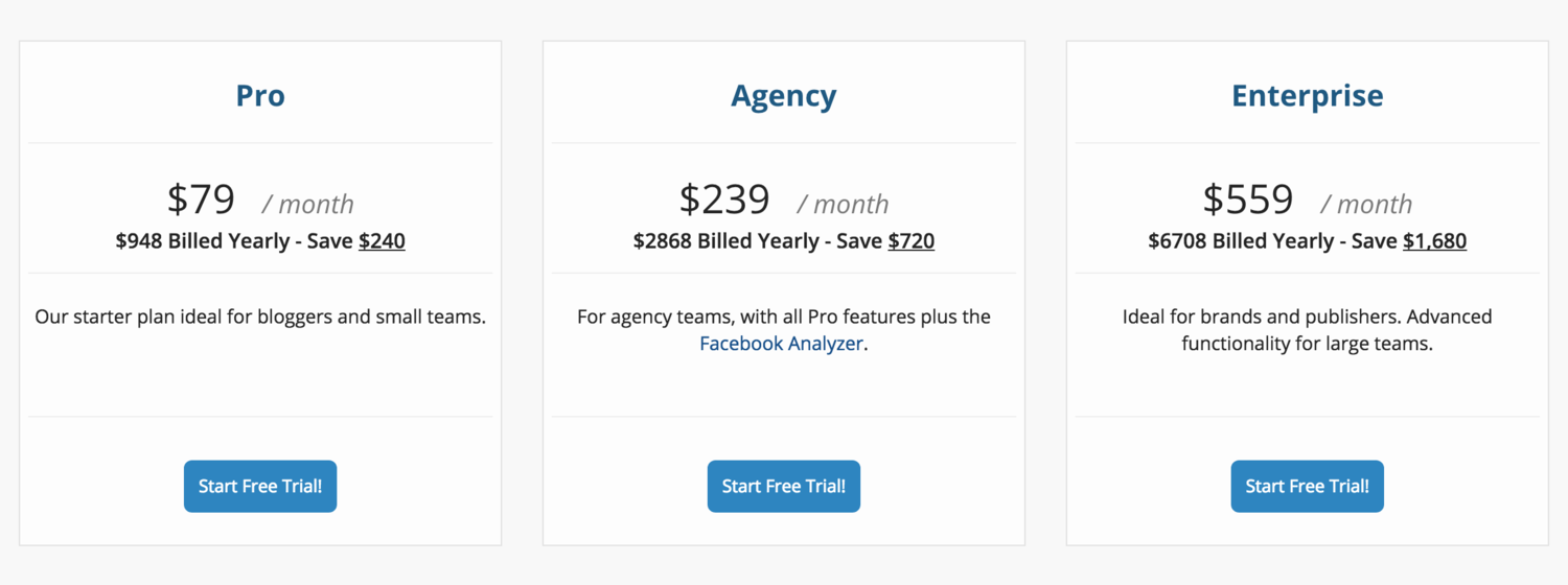 Buzzsumo pricing page