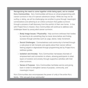 This announcement outlines how this new programming will continue to meet the needs of their community and address the major challenges that young adult cancer survivors face every day