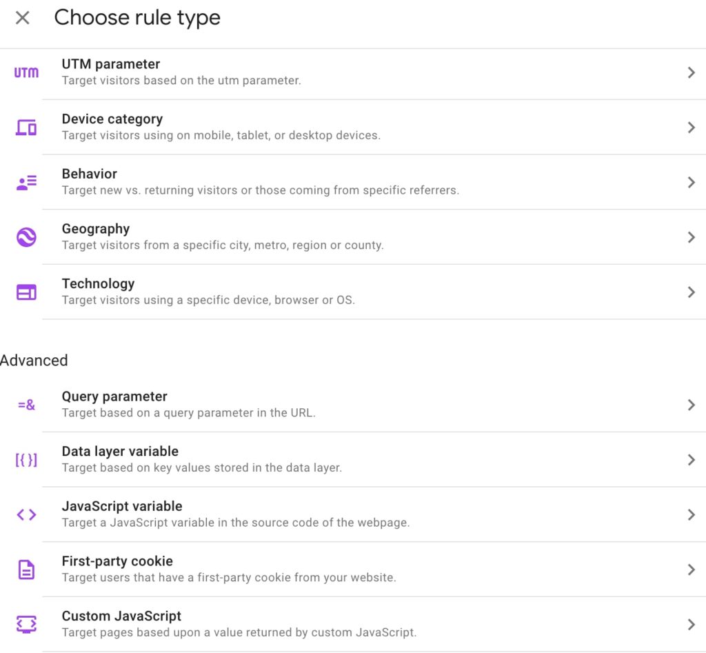 Image source: Google Optimize Google Optimize Parameters