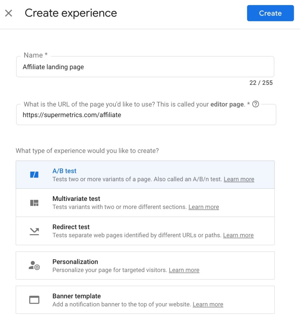 Image source: Google Optimize Google Optimize